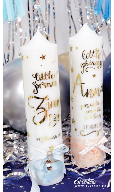 Lumanare de botez personalizata, print folio gold, 30x8cm, Printul nostru 2